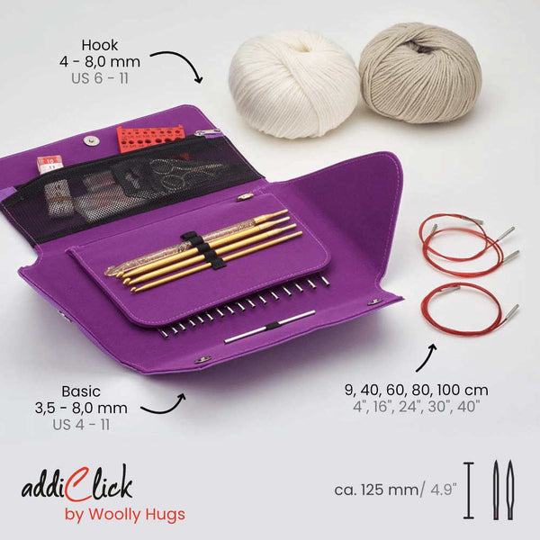 addiAddi Click by Woolly Hugs Etui – Hochwertiges Häkelnadel Set und Stricknadel Set mit Zubehör